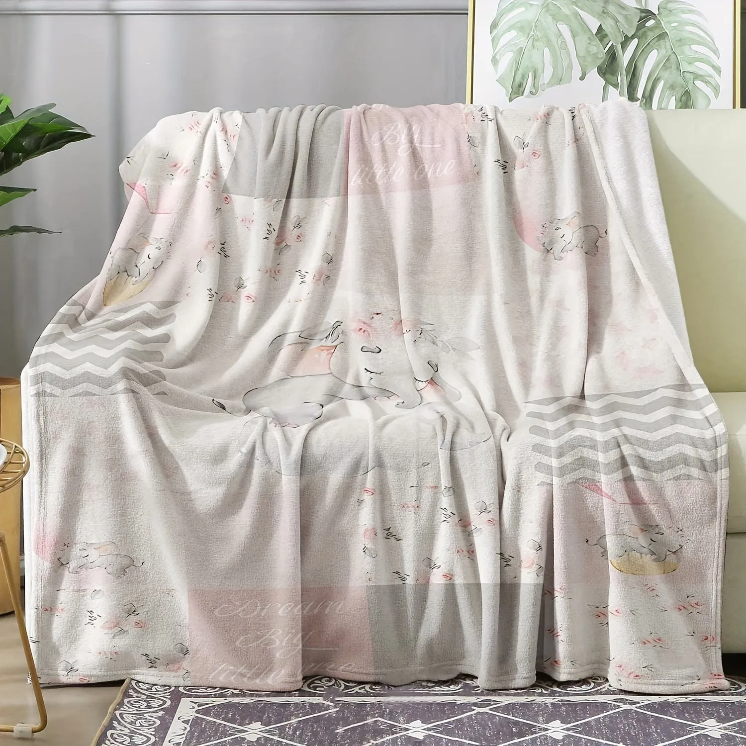 1pc Cozy Elephant Print Flannel Blanket - Ultra-Soft, Warm, and Lightweight Throw for Travel, Sofa, Bed, Office, and Home Decor - Perfect Birthday and Holiday Gift for All Seasons