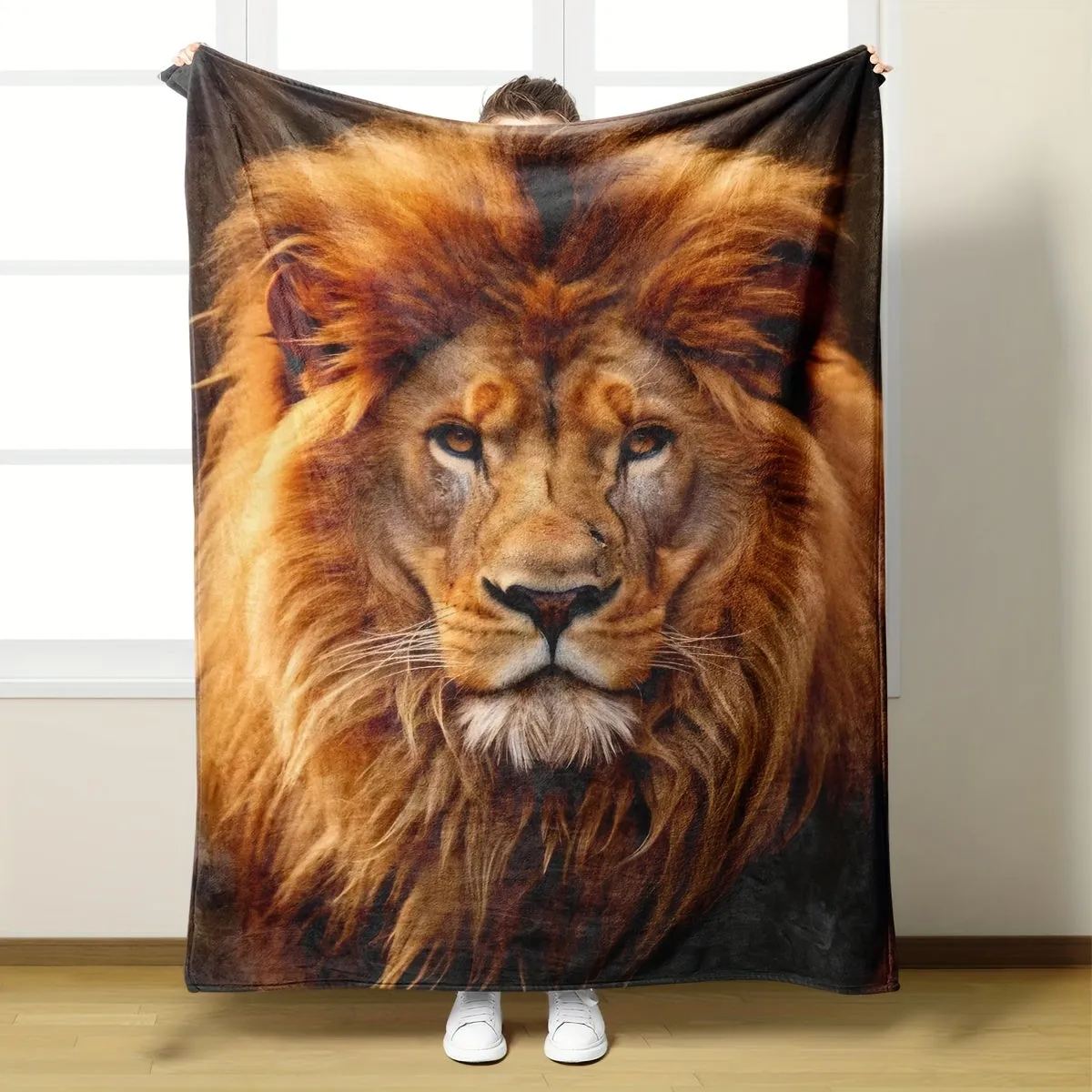 1pc Cozy Lion Print Flannel Blanket - Ultra-Soft, Warm, and Lightweight Throw for Travel, Sofa, Bed, Office, and Home Decor - Perfect Birthday or Holiday Gift for Boys, Girls, and Adults, Suitable for All Seasons