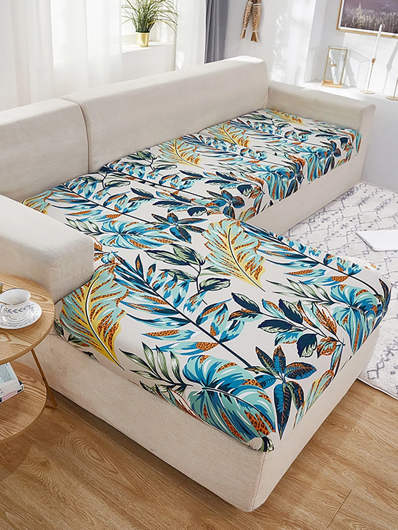 1pc Leaf Print Sofa Seat Cushion Cover