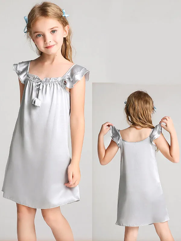 22 Momme Sweet Ruffled Silk Dress For Girls