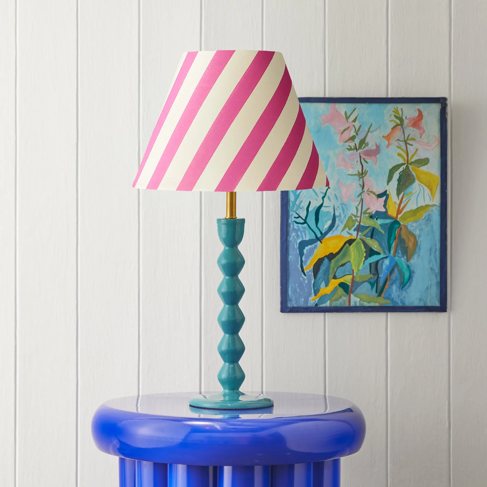 25cm empire shade in hot pink stripes hand painted card