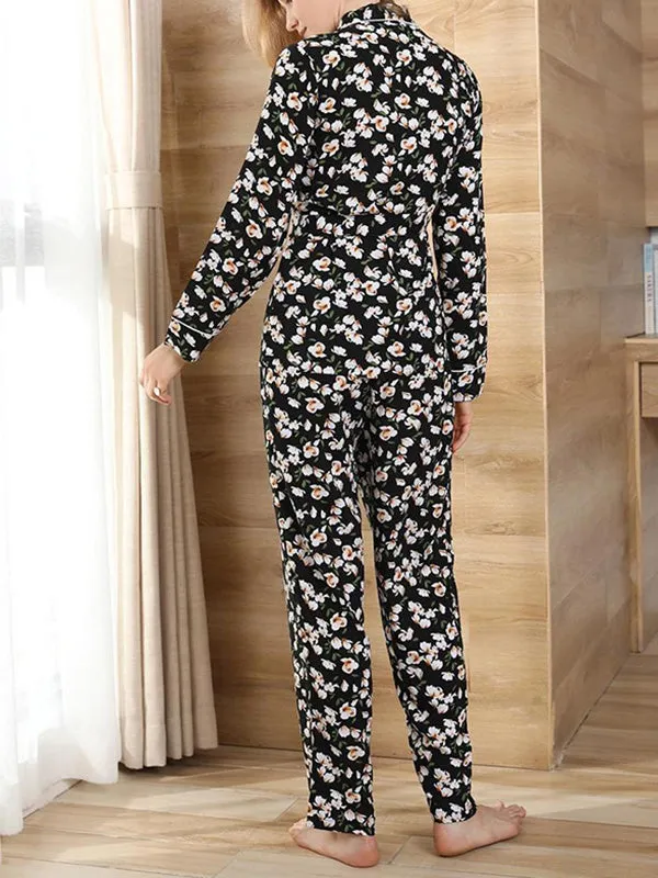 2Pcs Floral Long Sleeve Robe Set