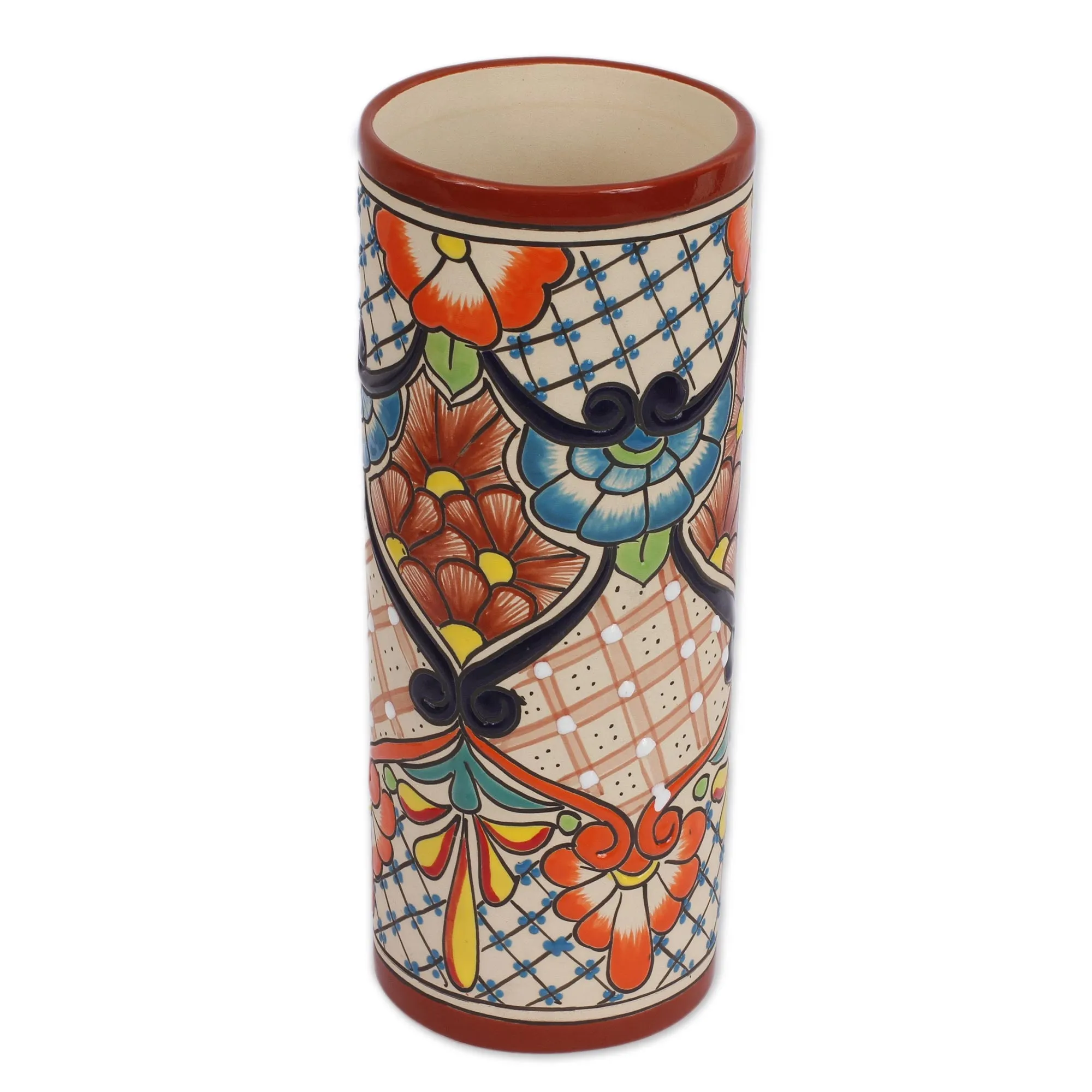 A Floral Day Hand-Painted Floral Talavera Ceramic Vase from Mexico