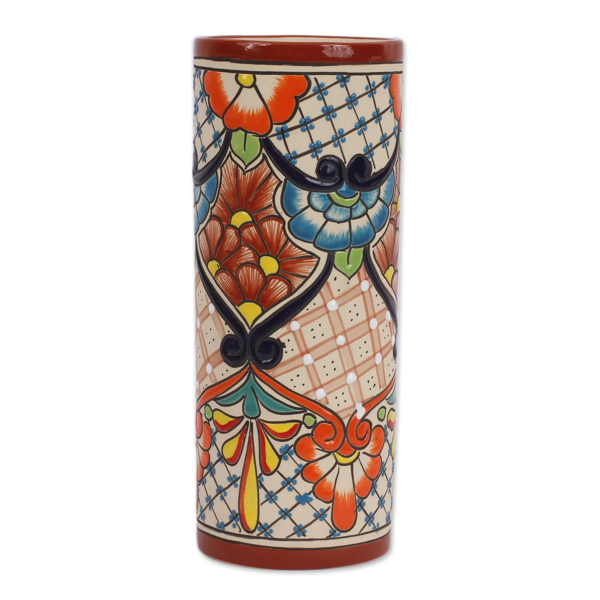 A Floral Day Hand-Painted Floral Talavera Ceramic Vase from Mexico