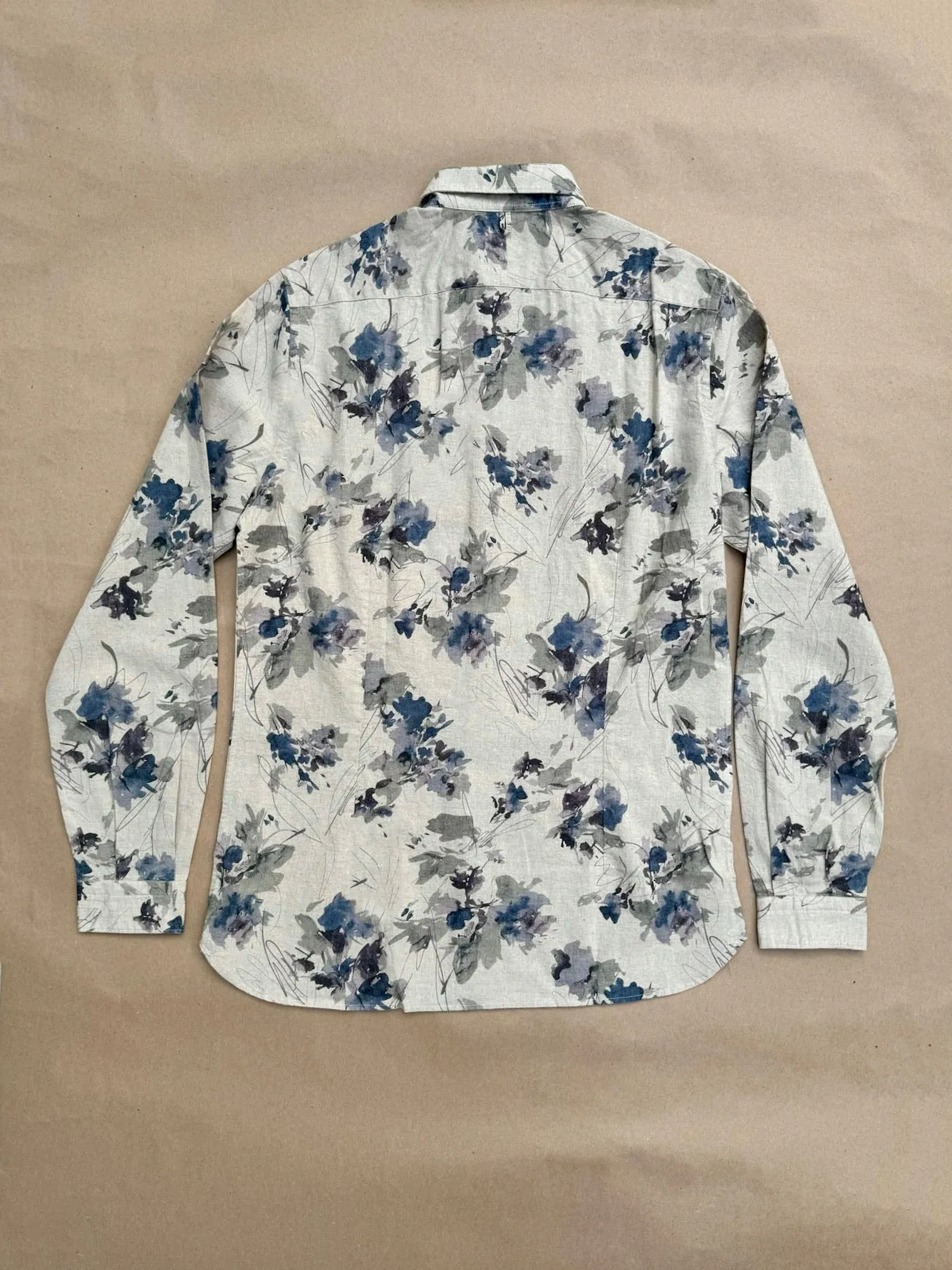 ABCL Beige Blue Flower Print Linen Studio Shirt