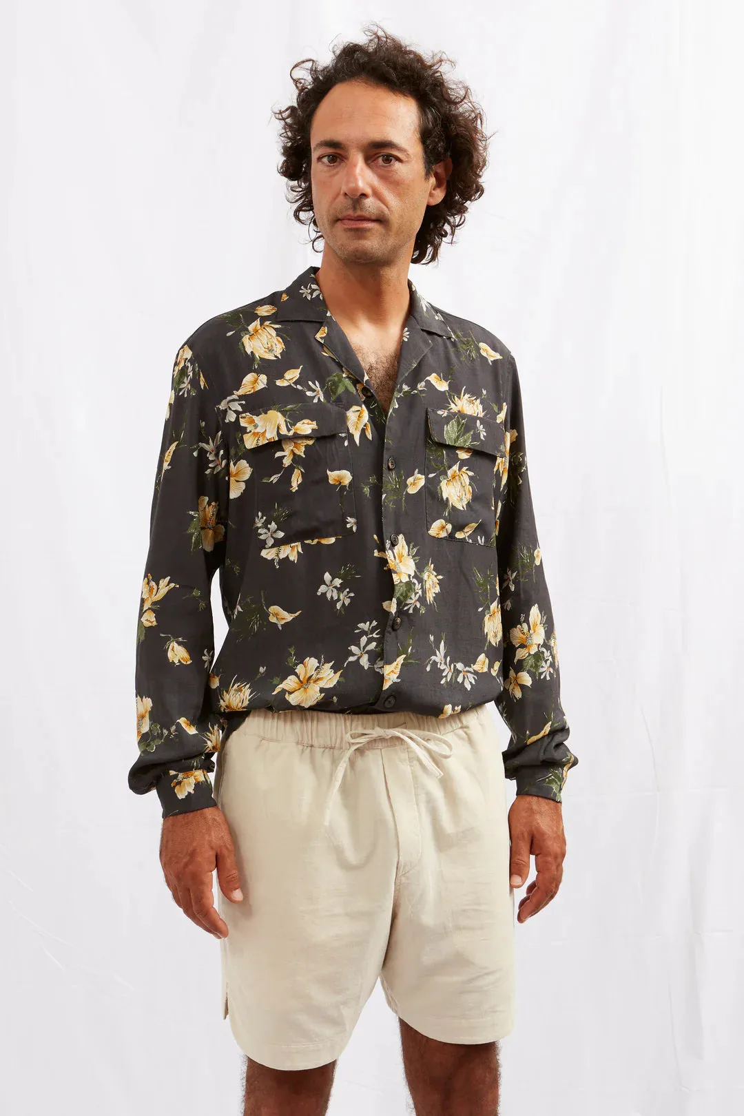 ABCL Floral Dark Grey Rayon Amedeo Shirt