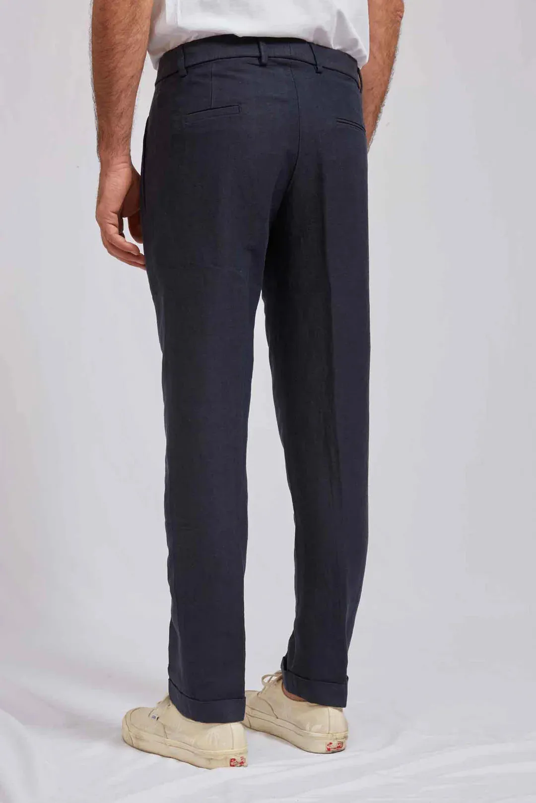 ABCL Navy Blue Cotton Linen Slim Paul Pant