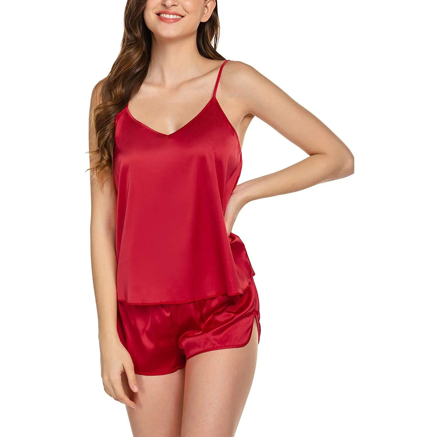 Affordable Women Sexy Lingerie Silk Pajamas Cami Shorts Set Nightwear Silk Short Sleepwear