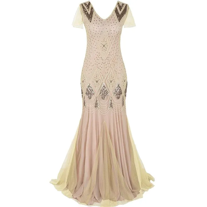 Années 20 Robe de Soirée Longue Art Deco