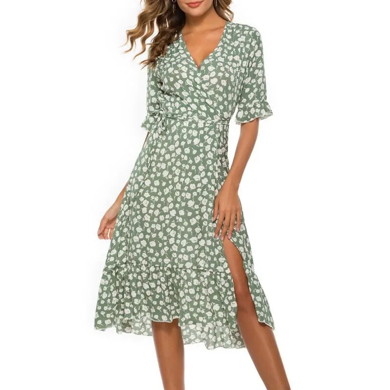 Années 40 Robe Croisée Imprimée Floral Rétro