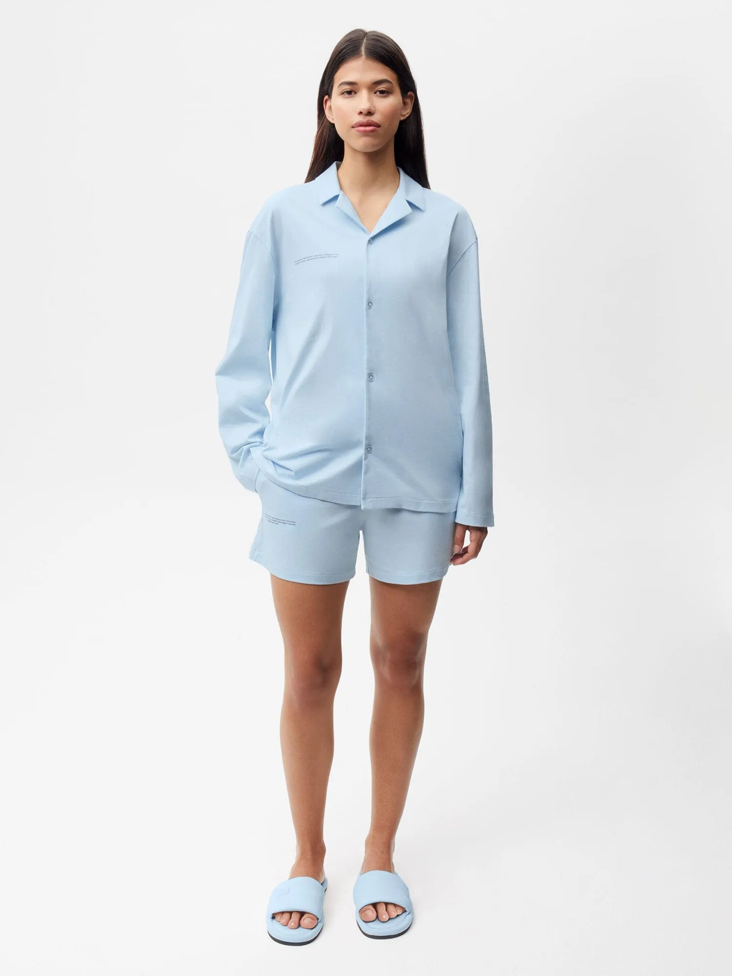 Archive Cotton Pajama Loose Shorts—moonstone blue