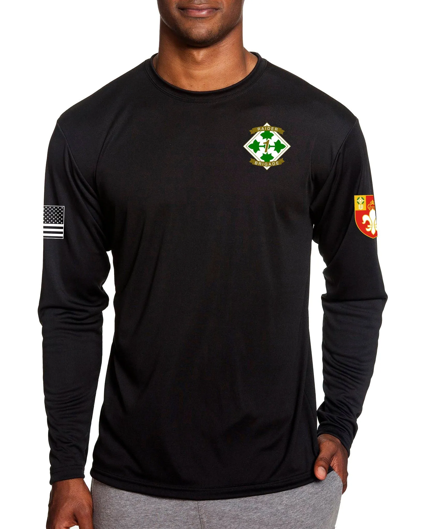 Assault Black Performance Long Sleeve PT Unisex Shirt. This shirt IS approved for PT *Free Liaison pick up to base only*