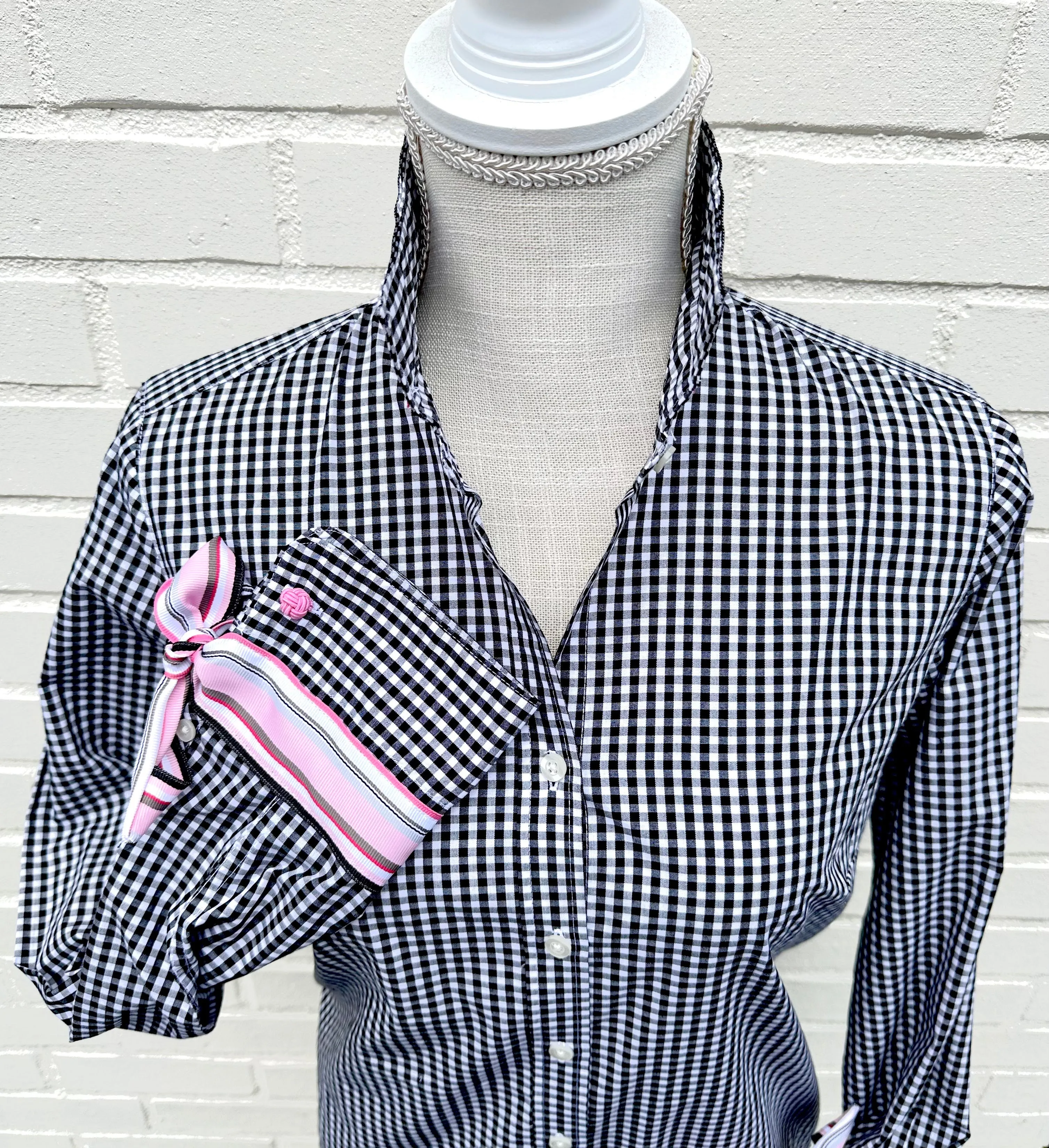 Audrey Black Gingham Ribbon French Cuff Shirt