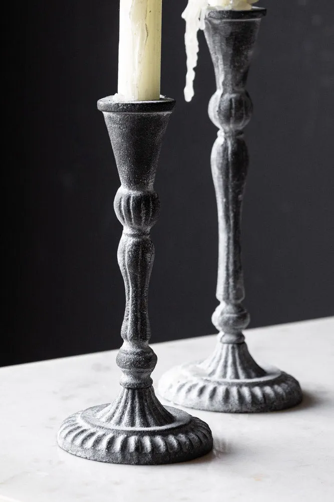 Black Antique Zinc Style Candlestick Holder - Available in Two Sizes