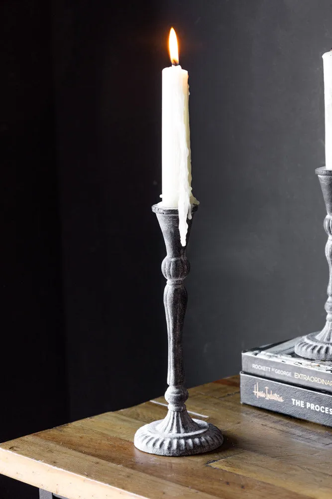 Black Antique Zinc Style Candlestick Holder - Available in Two Sizes