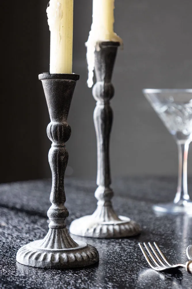 Black Antique Zinc Style Candlestick Holder - Available in Two Sizes