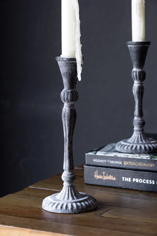 Black Antique Zinc Style Candlestick Holder - Available in Two Sizes