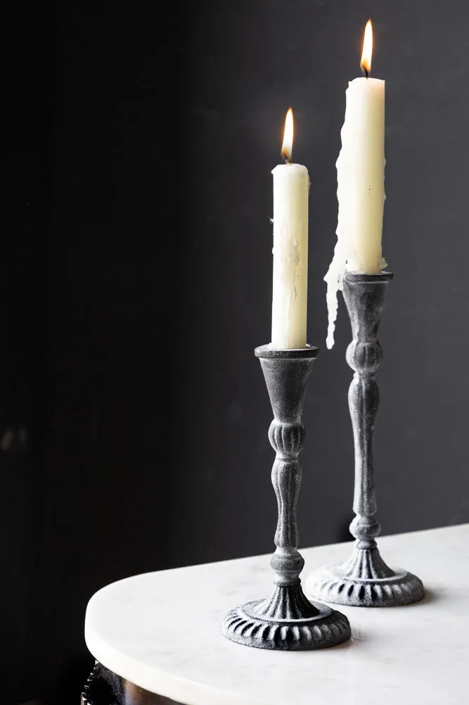 Black Antique Zinc Style Candlestick Holder - Available in Two Sizes