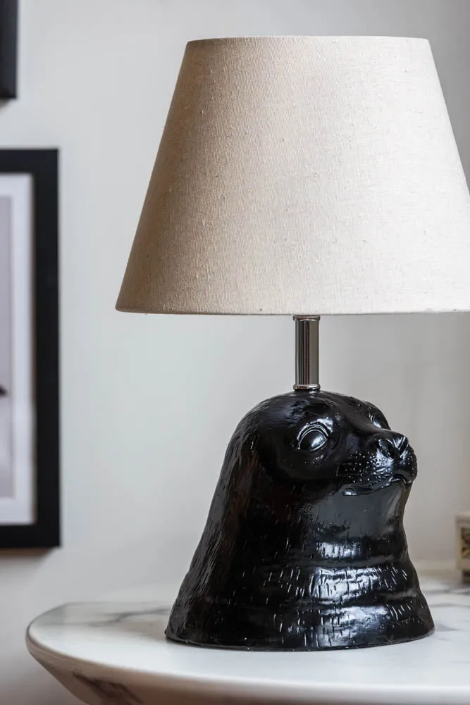 Black Seal Table Lamp With Linen Shade