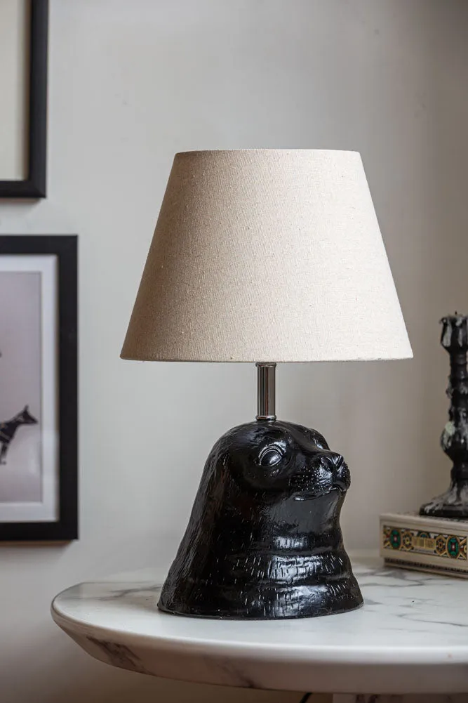 Black Seal Table Lamp With Linen Shade