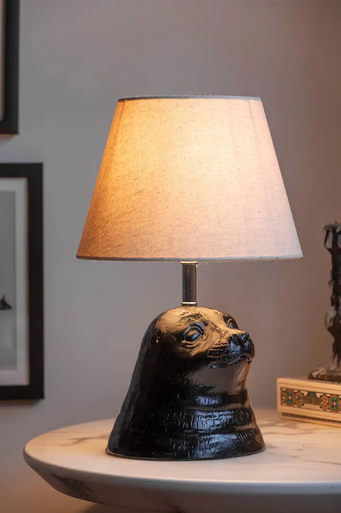 Black Seal Table Lamp With Linen Shade