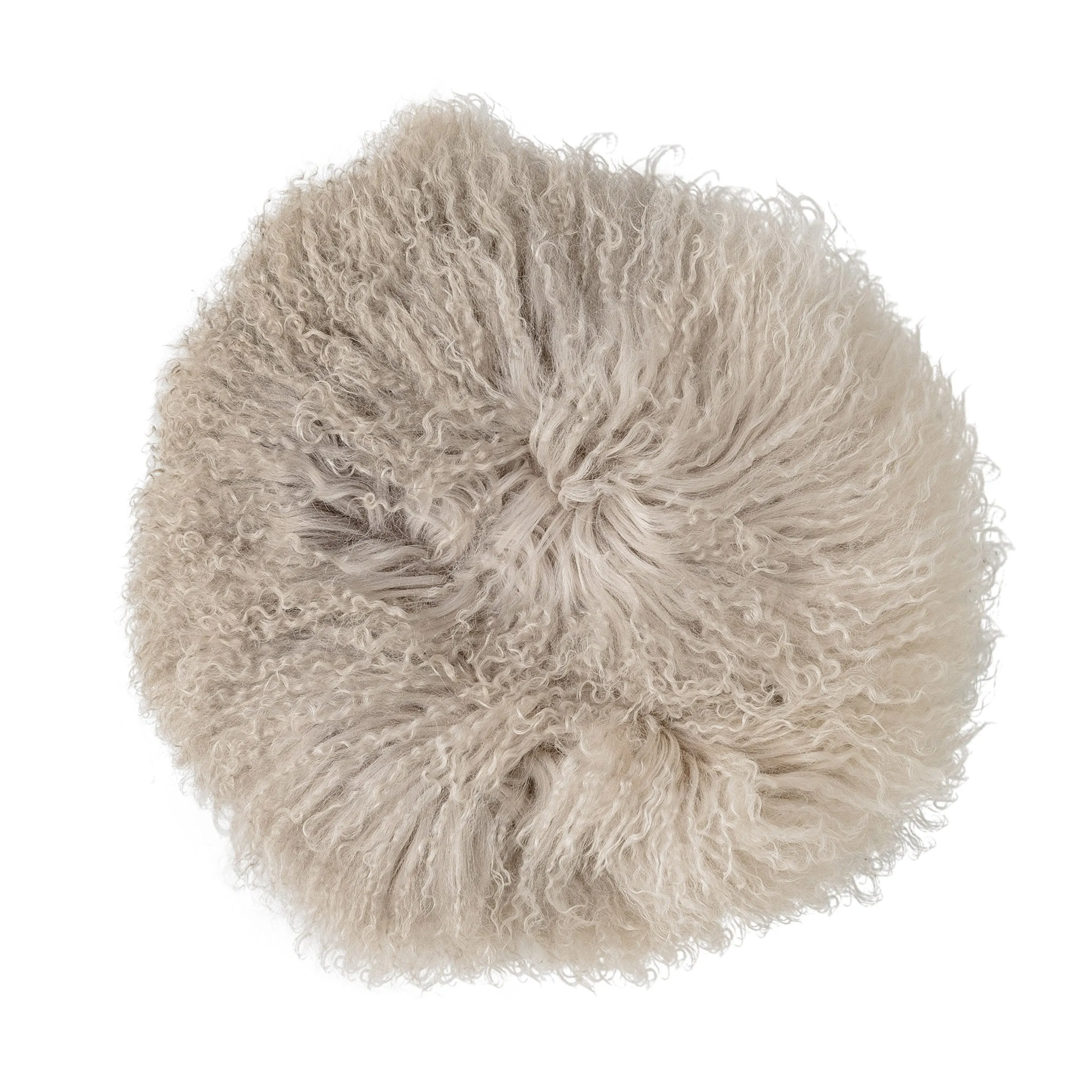 Bloomingville Dip Dyed Stone & Off White Round Tibetan Lamb Fur Pillow