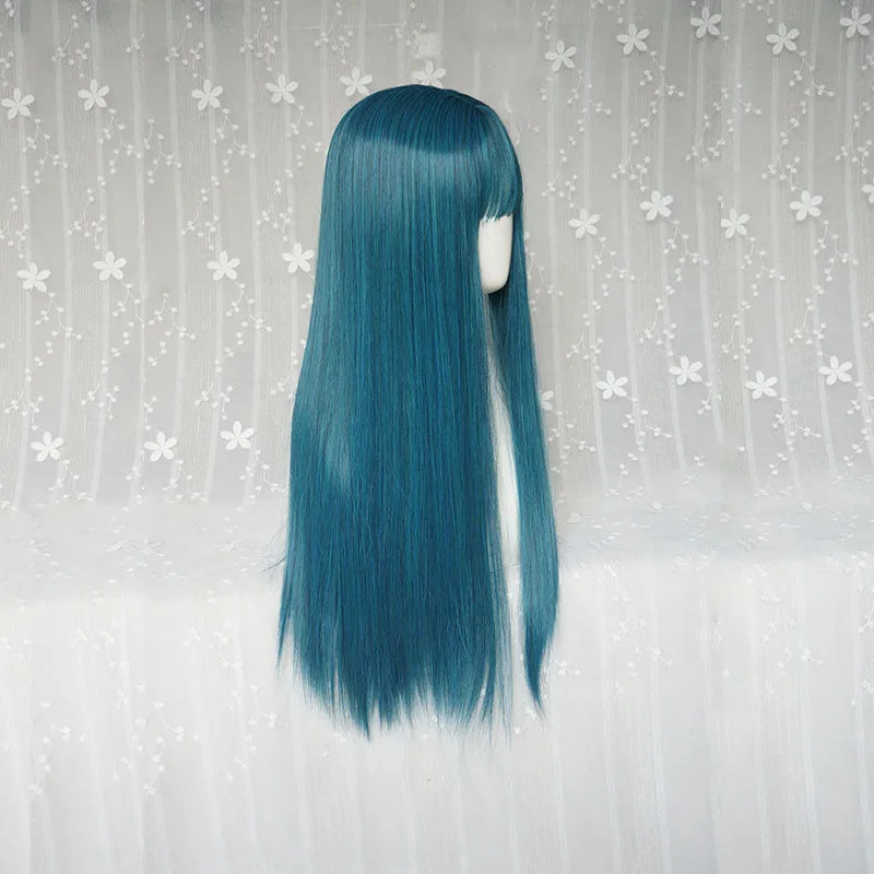 Blue green long straight wig KF81505