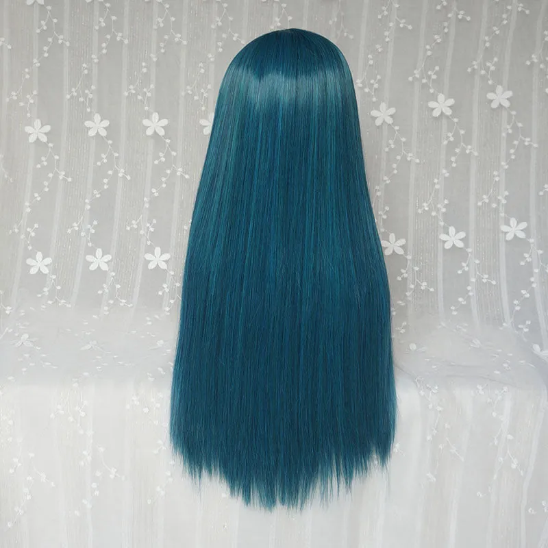 Blue green long straight wig KF81505