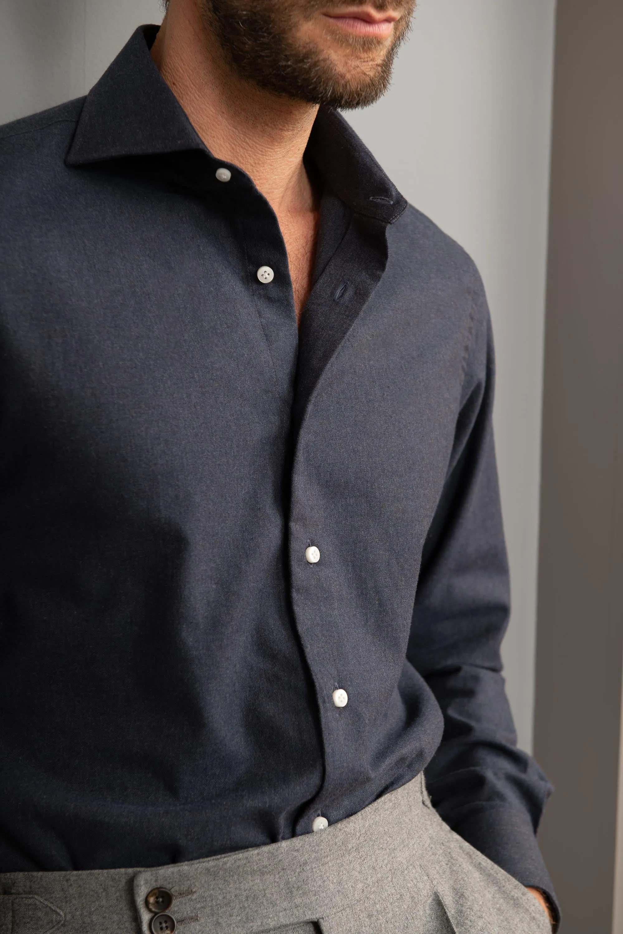 Blue Shirt - Flannel Touch - Made in Italy