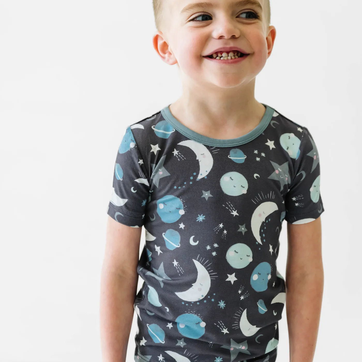 Blue To the Moon & Back Two-Piece Short Sleeve & Shorts Pajama Set