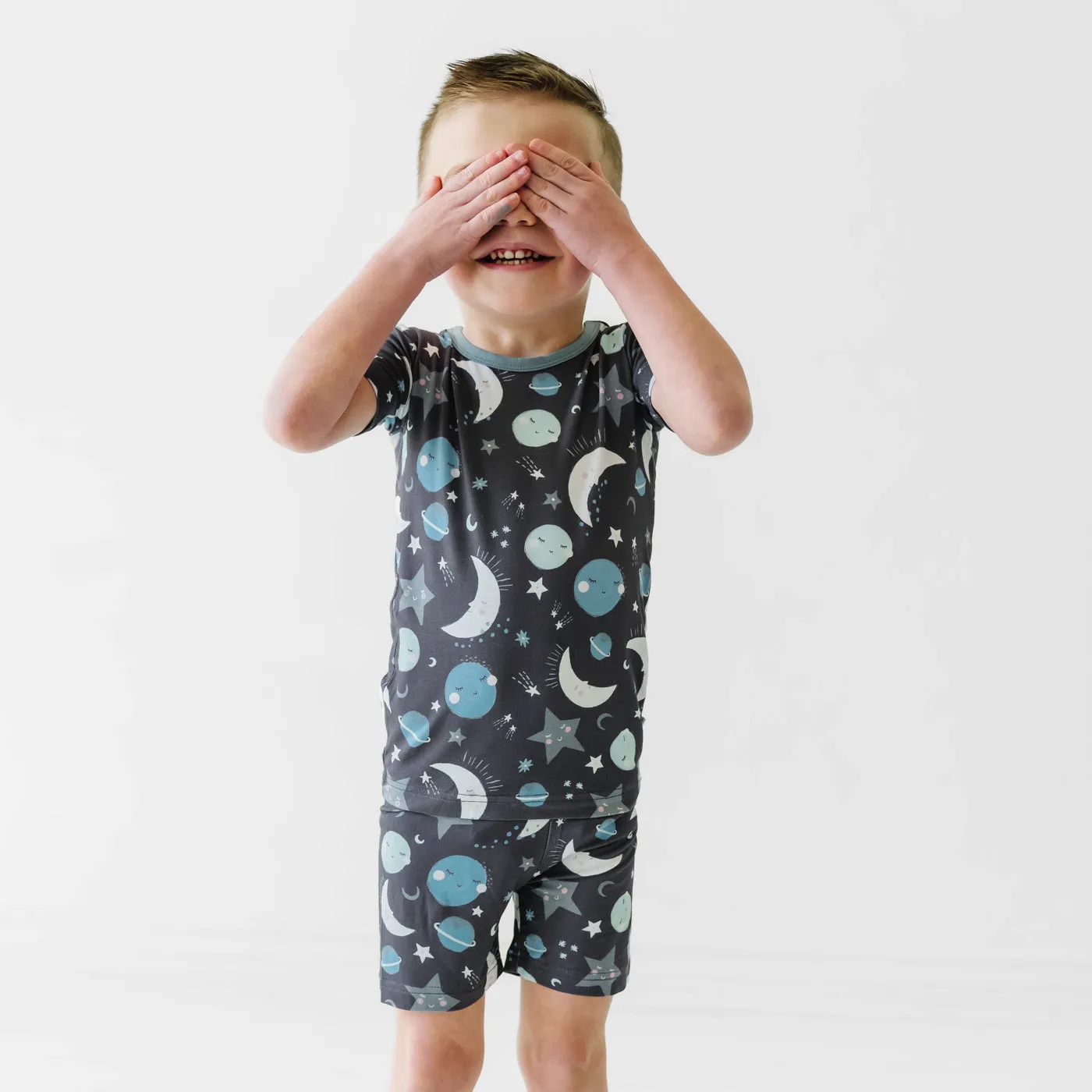 Blue To the Moon & Back Two-Piece Short Sleeve & Shorts Pajama Set