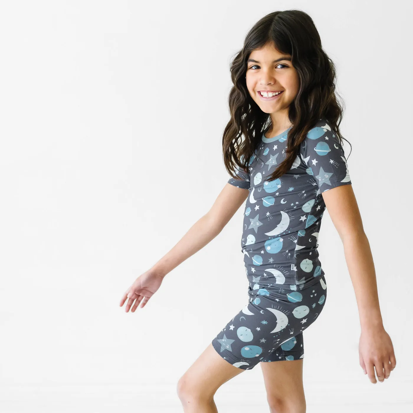 Blue To the Moon & Back Two-Piece Short Sleeve & Shorts Pajama Set