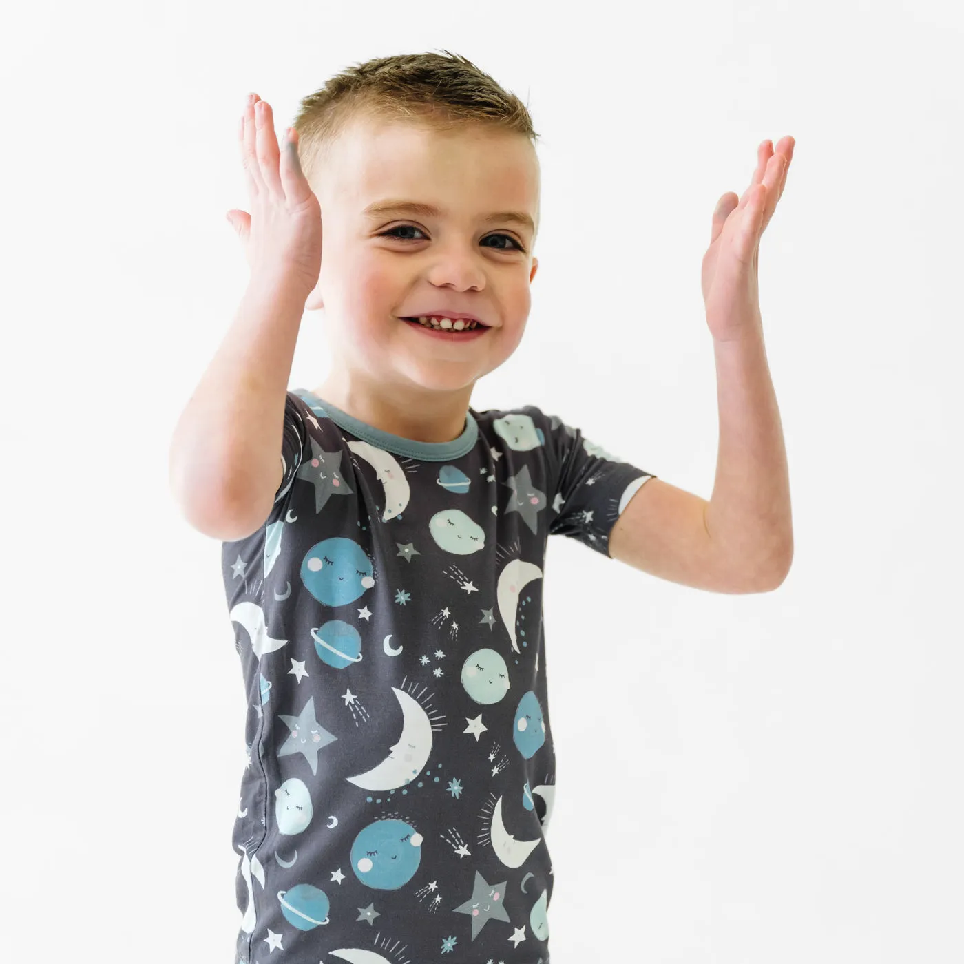 Blue To the Moon & Back Two-Piece Short Sleeve & Shorts Pajama Set