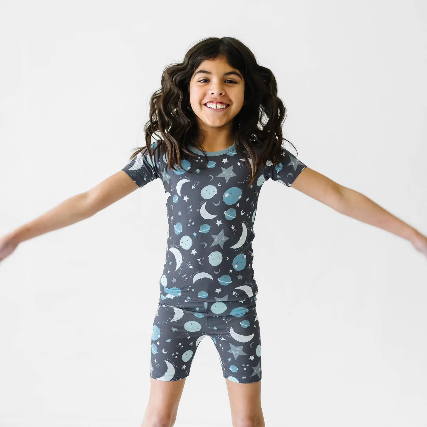 Blue To the Moon & Back Two-Piece Short Sleeve & Shorts Pajama Set