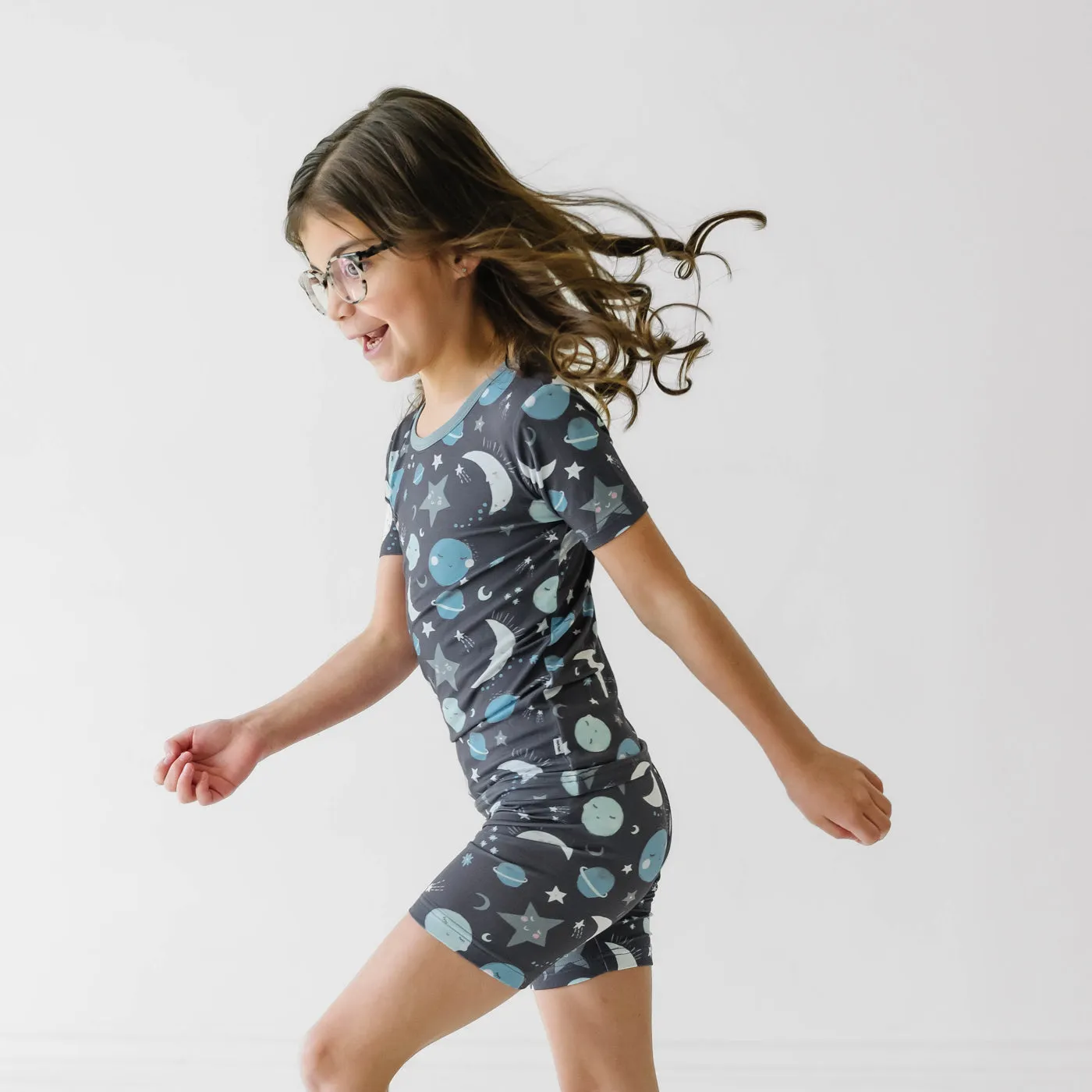 Blue To the Moon & Back Two-Piece Short Sleeve & Shorts Pajama Set