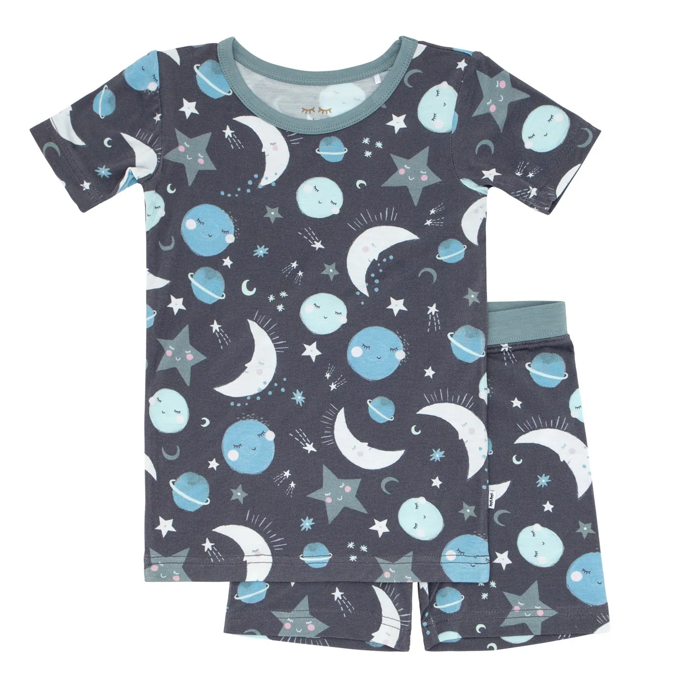 Blue To the Moon & Back Two-Piece Short Sleeve & Shorts Pajama Set