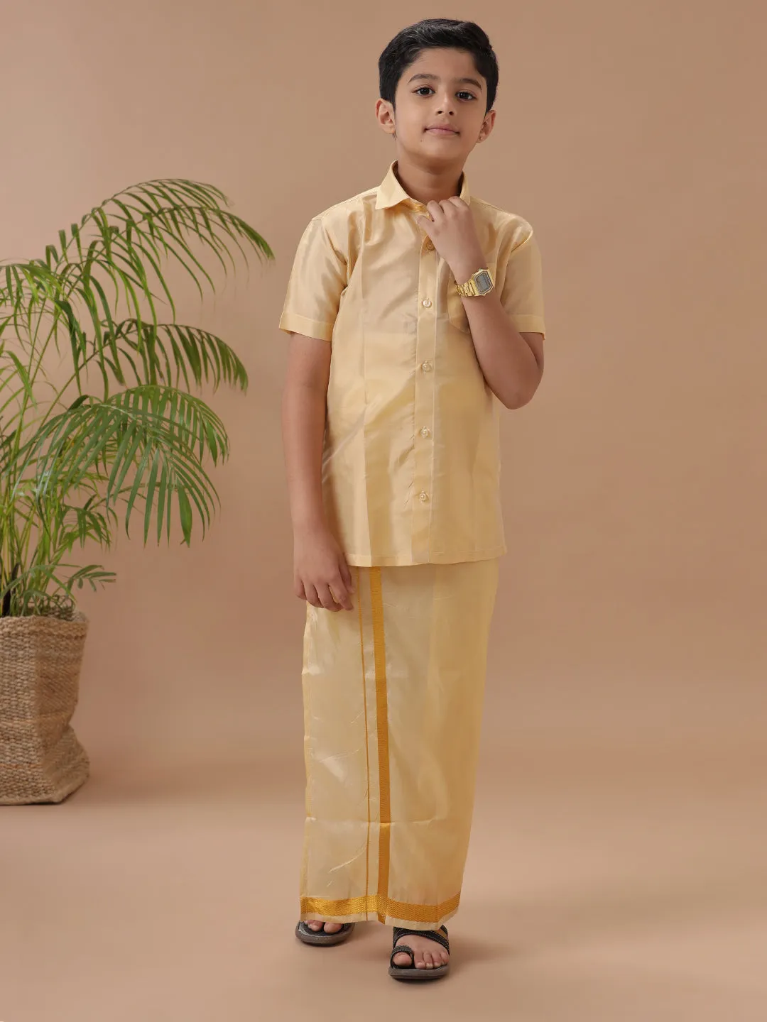 Boys Shirt & Dhoti Sets Swayamvara Gold