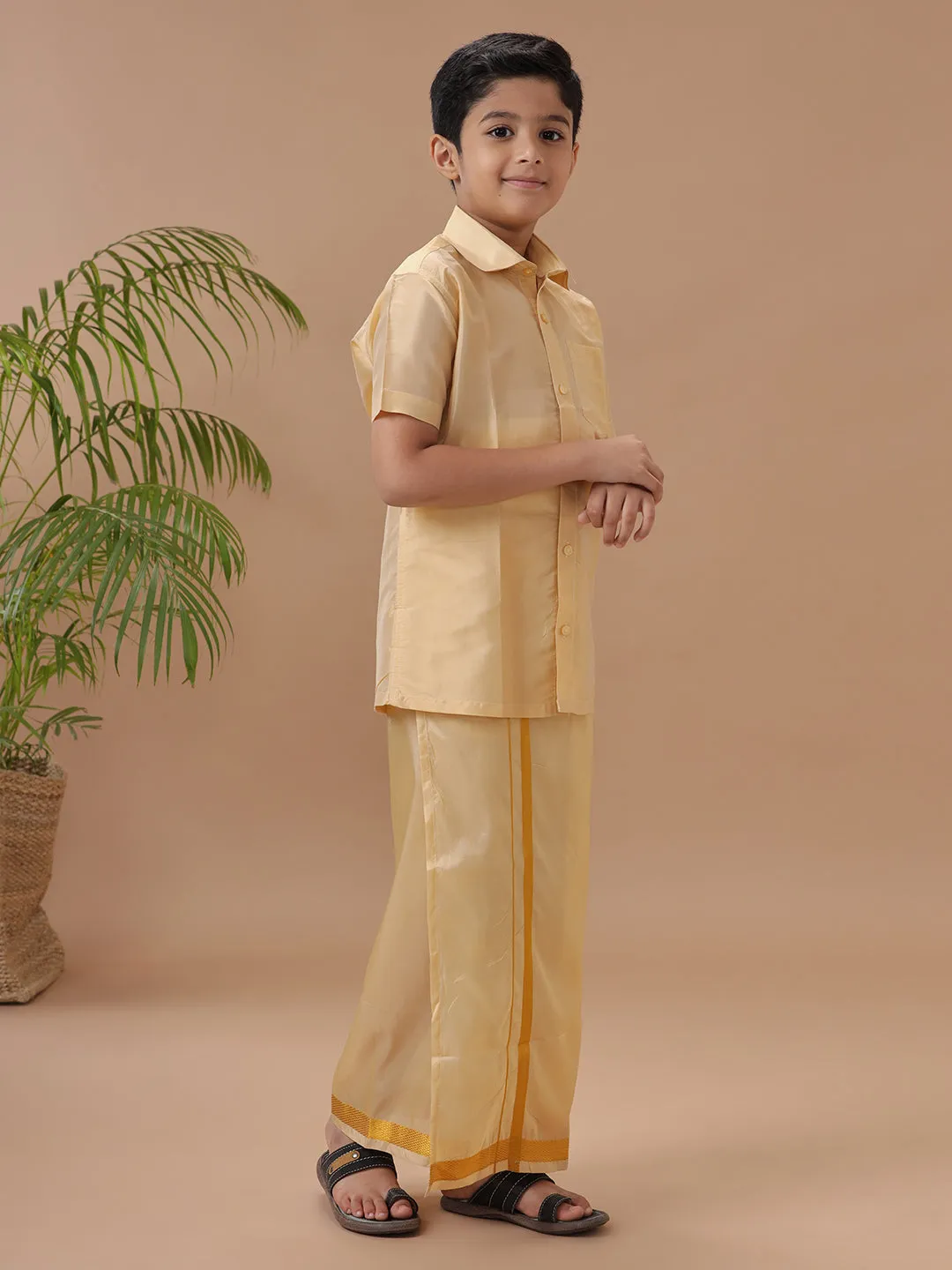 Boys Shirt & Dhoti Sets Swayamvara Gold