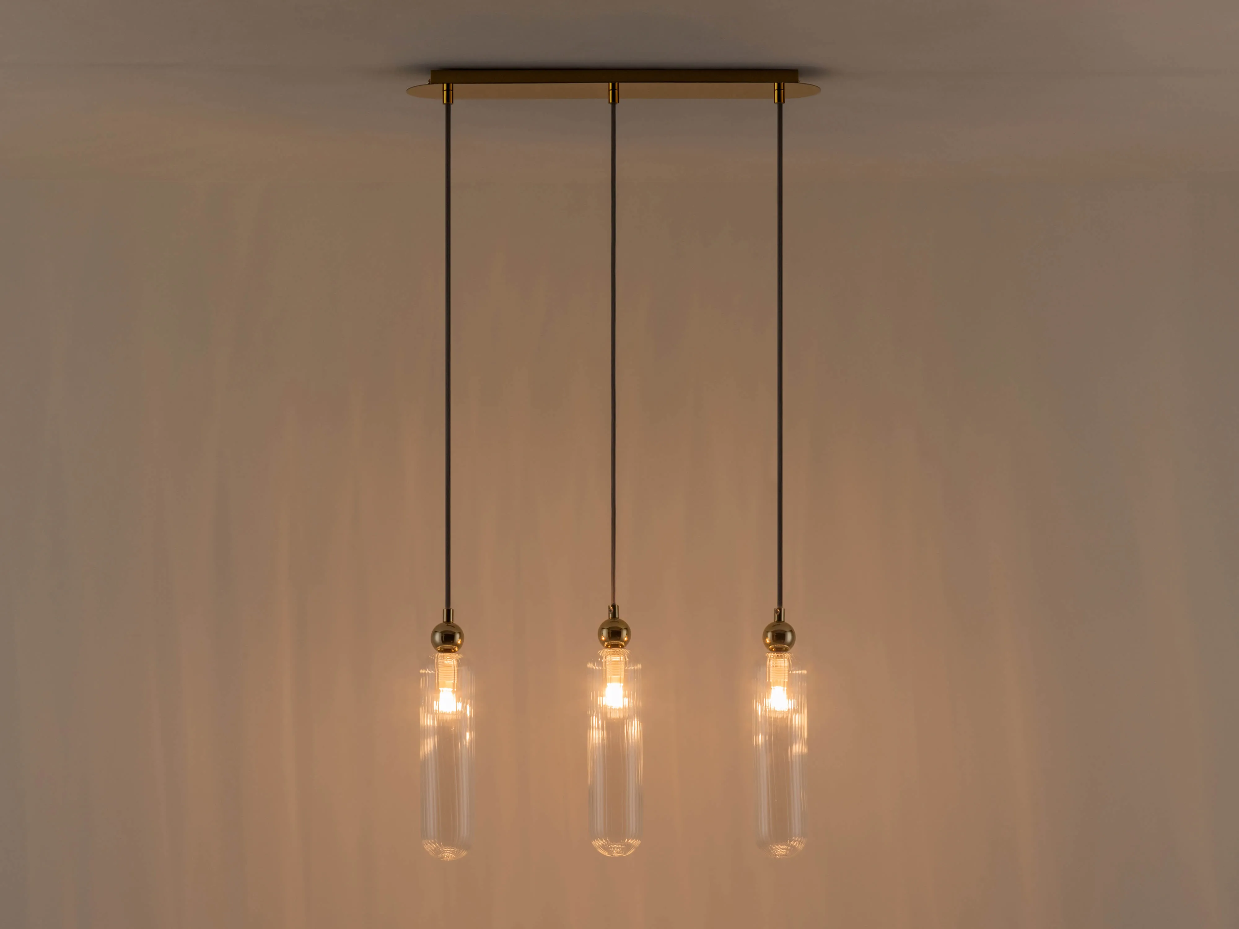 Brass ribbed glass cluster ceiling light