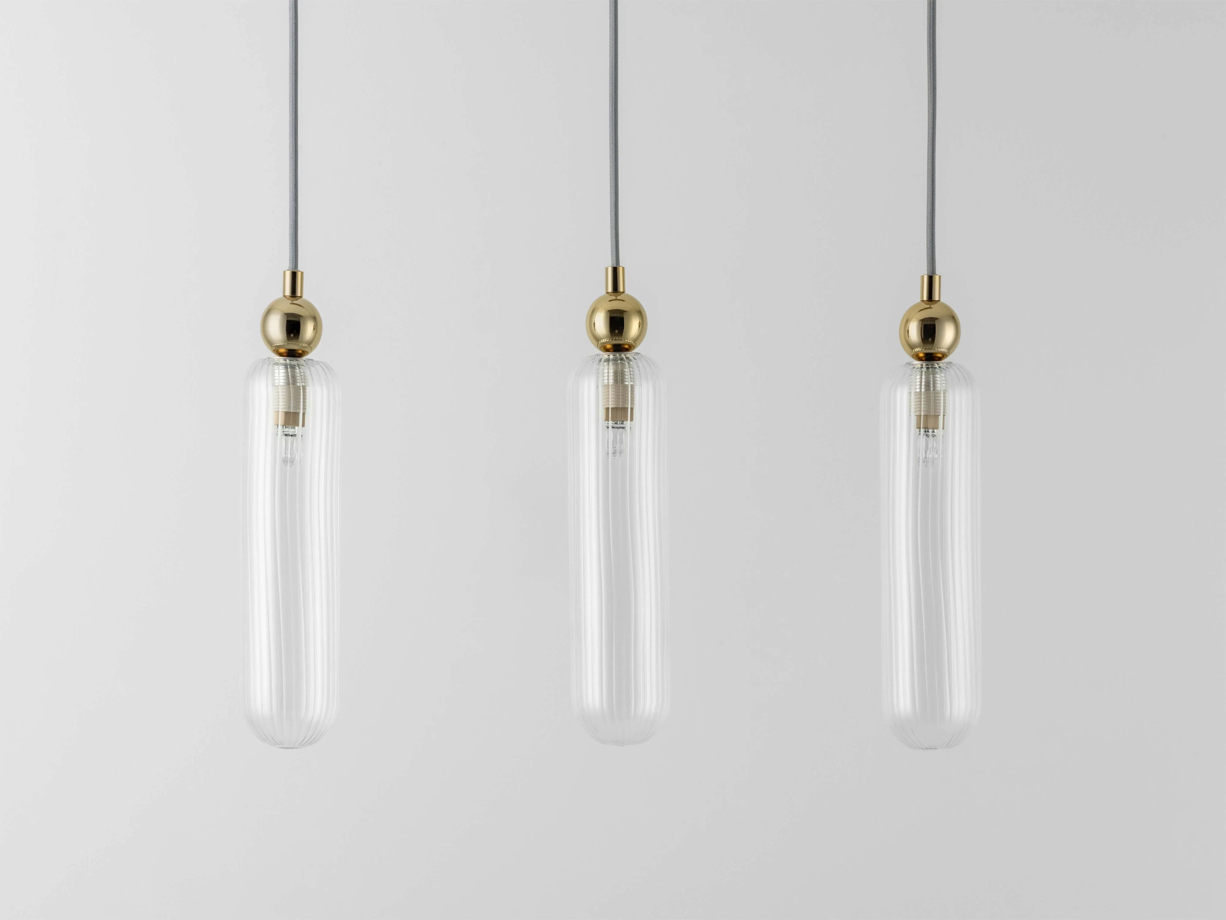 Brass ribbed glass cluster ceiling light