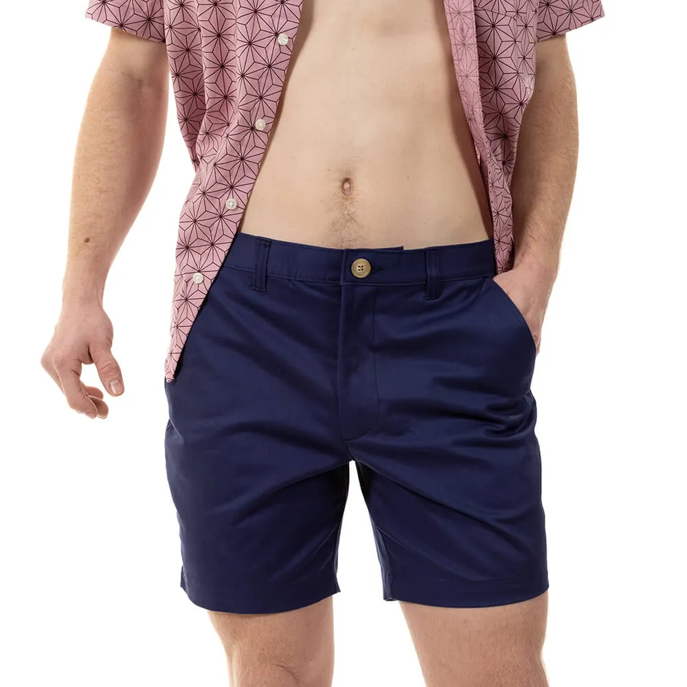 Bright Navy Blue Cotton Stretch Twill Shorts - Made in USA