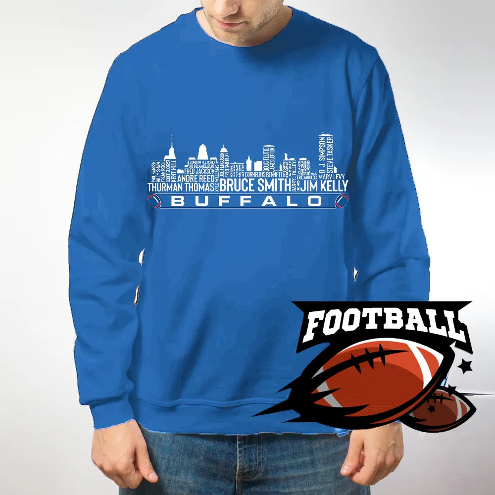 Buffalo Football Team All Time Legends Name Tee Hoodie Sweatshirt Buffalo City Skyline Tee Football Fans Gift