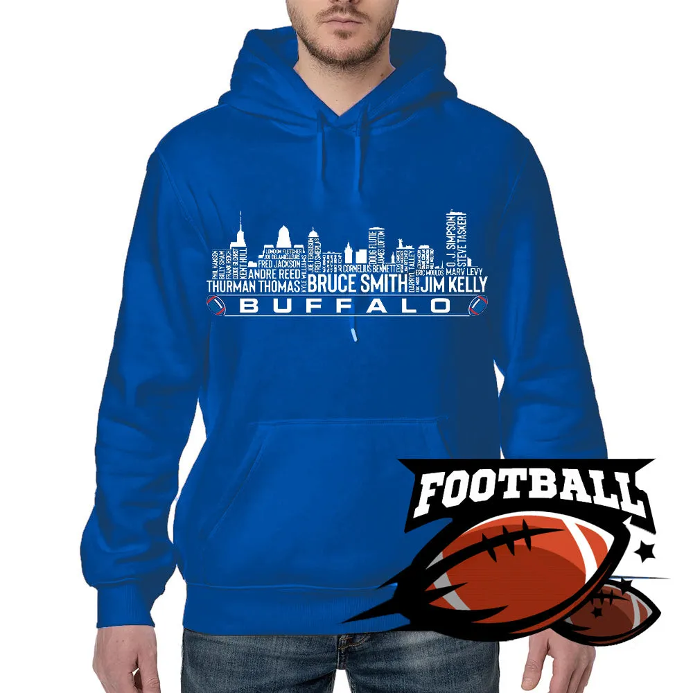 Buffalo Football Team All Time Legends Name Tee Hoodie Sweatshirt Buffalo City Skyline Tee Football Fans Gift