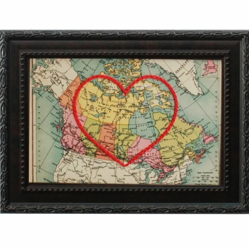 Canada Stitched Heart Map (4" x 6")