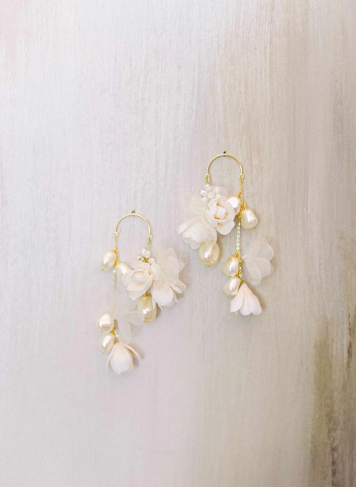 Cascading blossom, silk and pearl earring - Style #2305