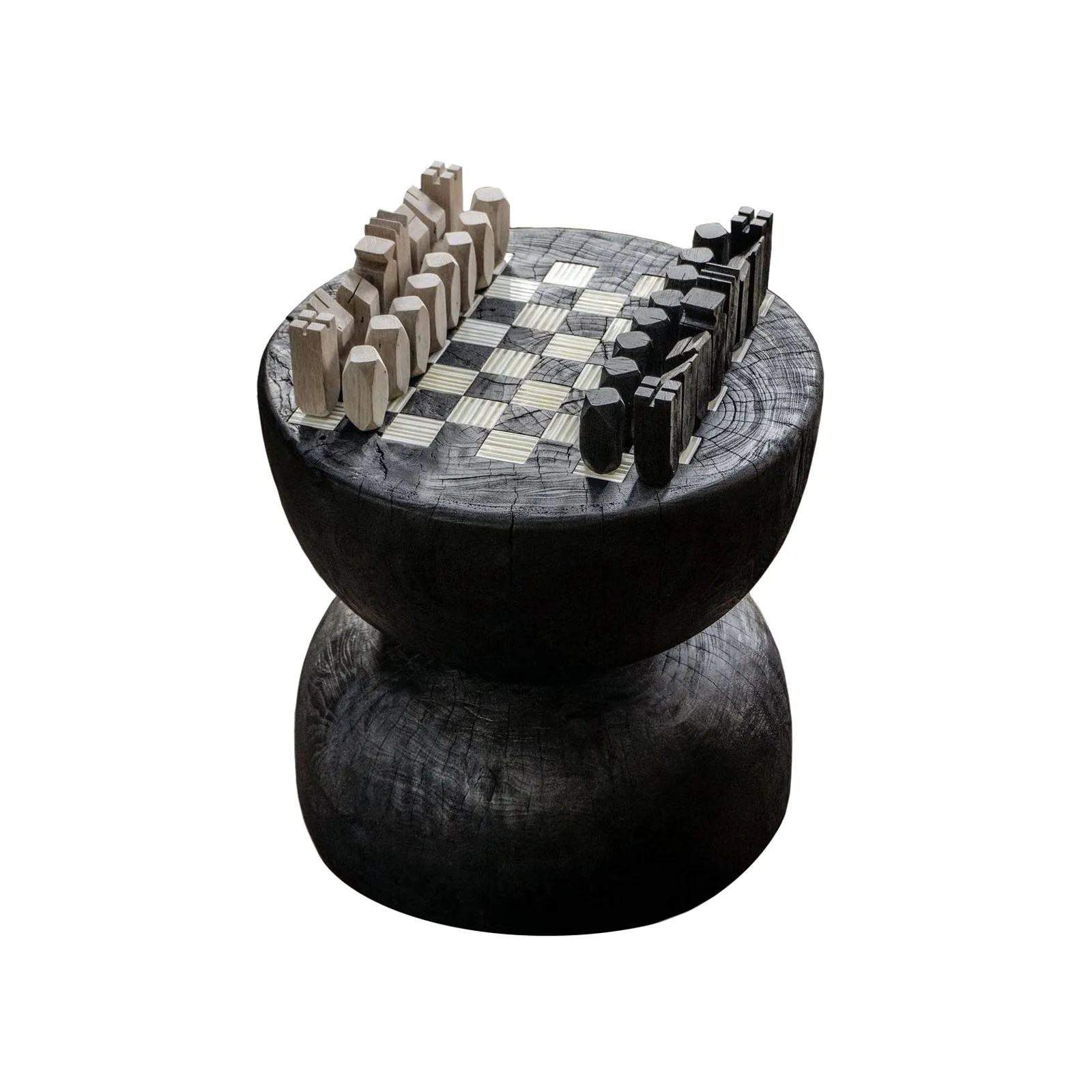 Chessboard Side Table, Carbonized & Glass (Pick Up / Local Delivery Only)