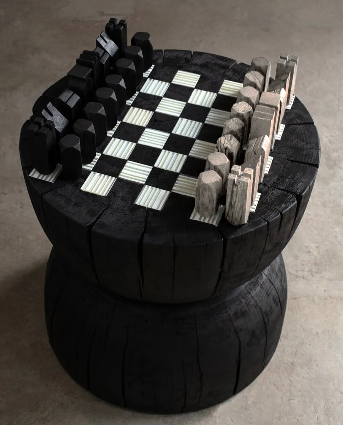 Chessboard Side Table, Carbonized & Glass (Pick Up / Local Delivery Only)