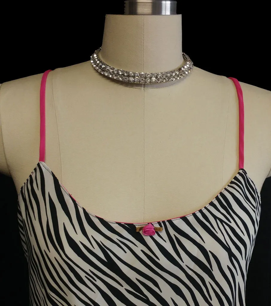 *CUTE JOSIE NATORI ZEBRA SILKY NIGHTGOWN WITH HOT PINK TRIM