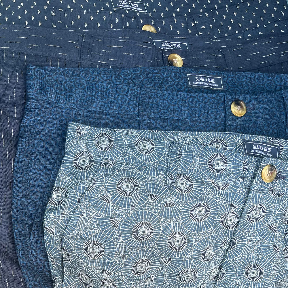 Dark Indigo Blue Japanese "Uroko-Inspired" Print Cotton Shorts - Made in USA