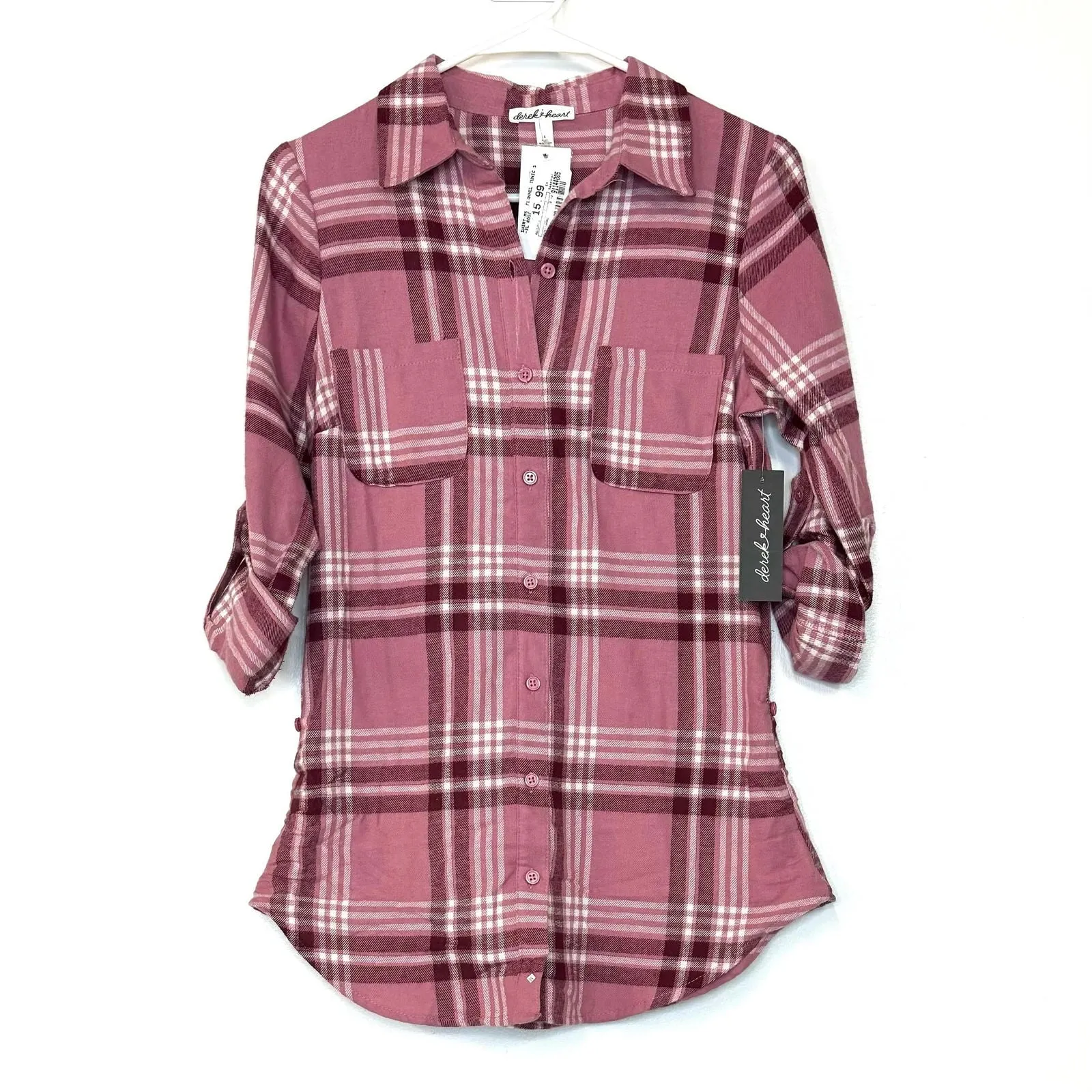 Derek Heart | Womens Plaid Flannel Tunic | Color: Rose Pink | Size: S | NWT